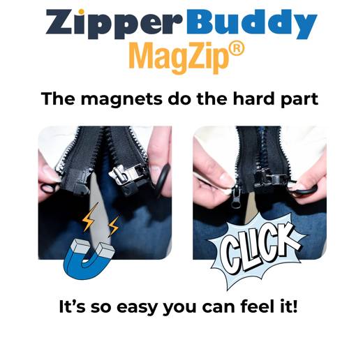 MagZip magnetic zipper halves clicking together at the base before zipping