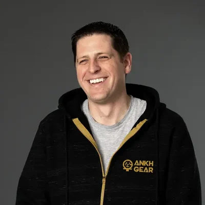 Scott Peters in a black ANKHGEAR Lightweight hoodie