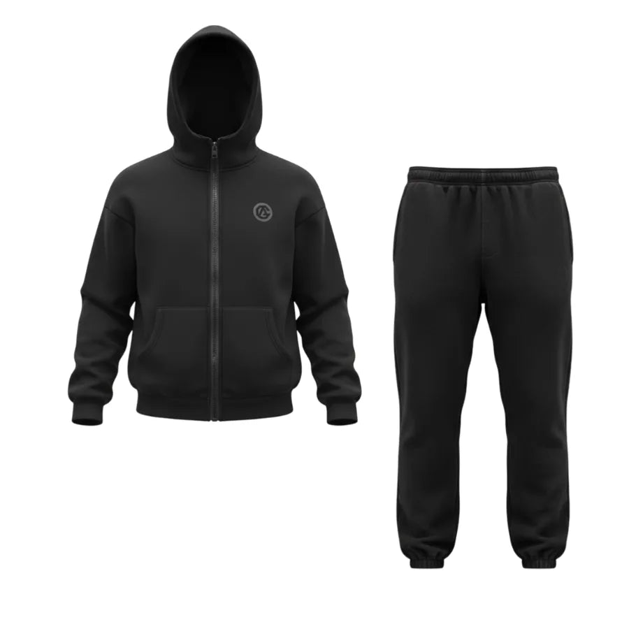 The black FREEDOM Hoodie and Jogger set, front view