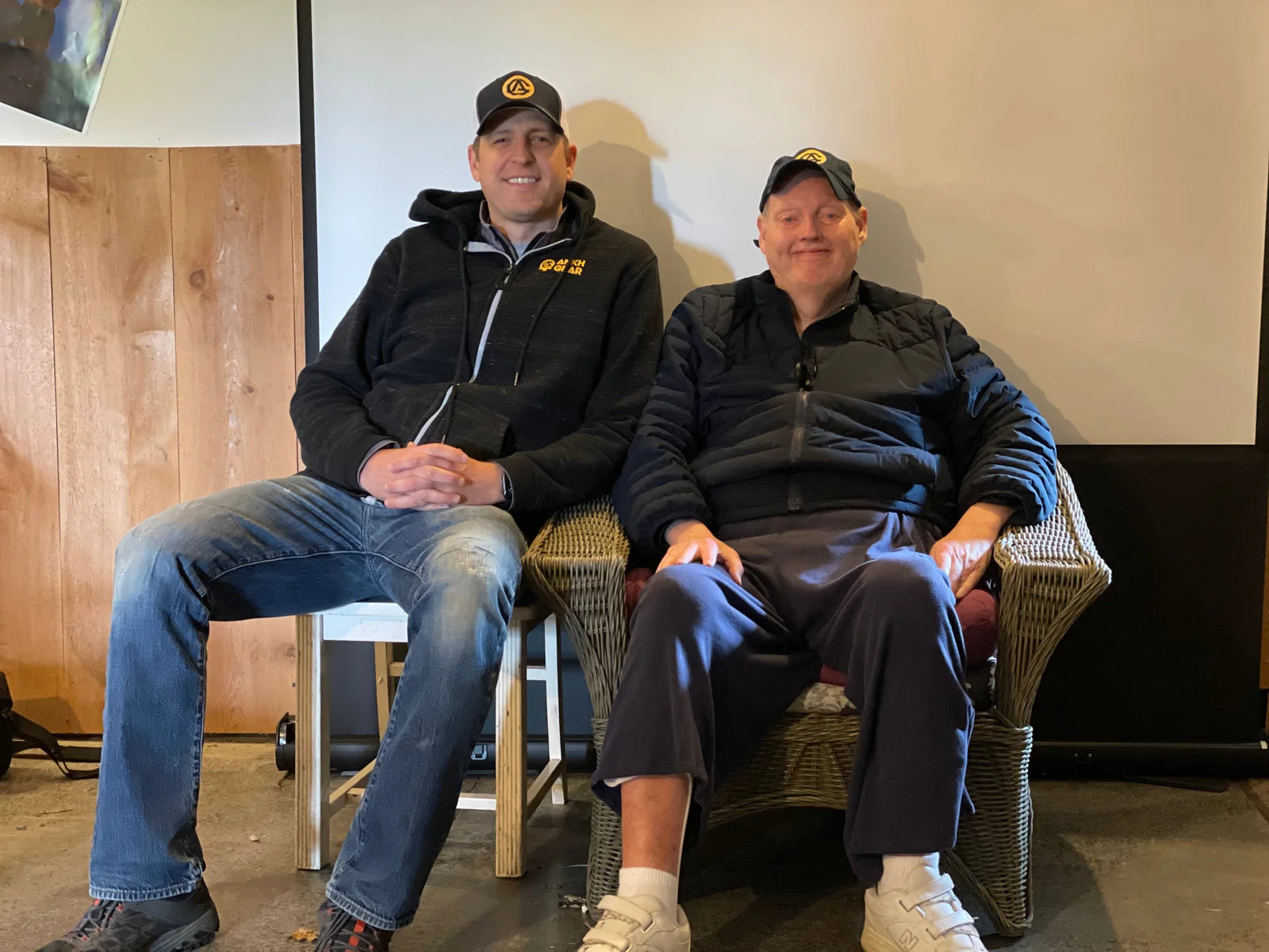 Scott Peters and his Uncle Dave, both in ANKHGEAR caps