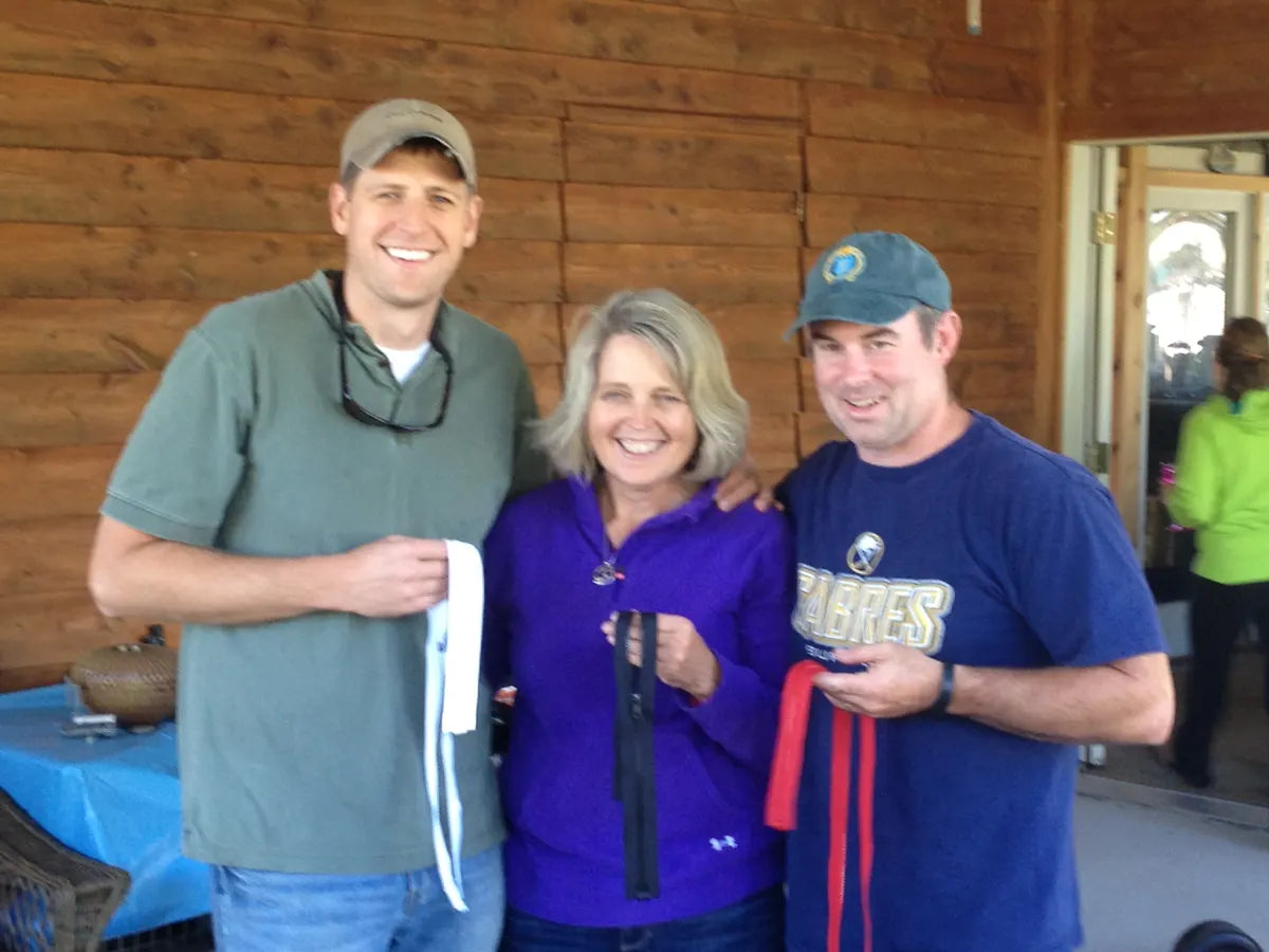 Nancy, Scott and Dave Lyndaker holding MagZip zippers