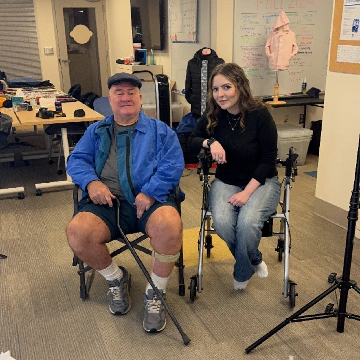 ZipperBuddy inventor Sandi DeRuntz with Bob, a stroke survivor